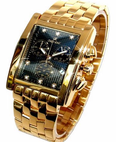 Rodez Limited Edition 23ct Gold Plated 7 Diamond Gents Chronograph Watch with Black Dial