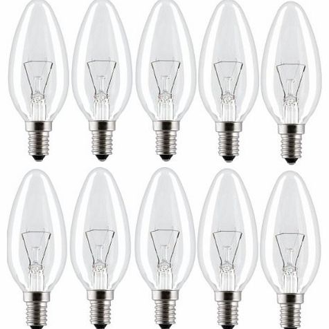 OSRAM 10 Pack 60W B35 SES E14 Classic Clear Candle Light Bulbs, Small Screw, Incandescent Dimmable Lamps, 660 Lumen, Mains 240V