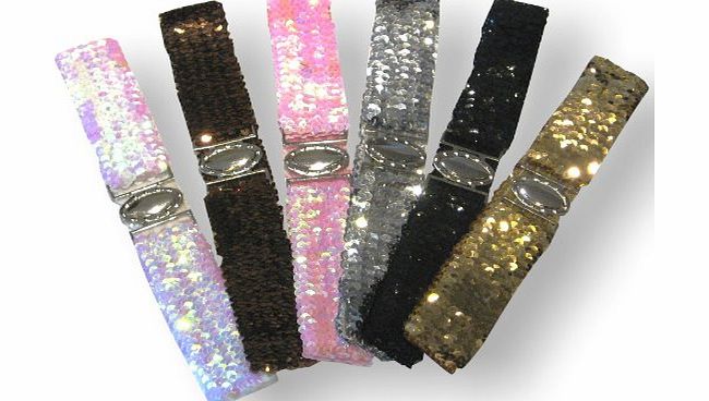 Ossi Ladies Girls Sparkly Shiny Fashion Elastic Sequin Belt Bronze