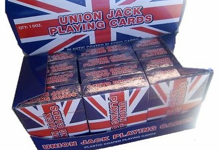 12 PACKS OF UNION JACK PLASTIC COATED PLAYING CARDS