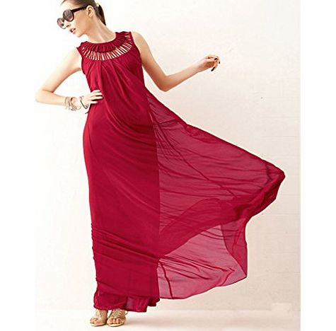 Other Goddess Hollow Sleeveless Summer Beach Chiffon Party Cocktail Long Maxi Dress (Red)