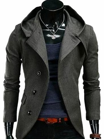 Mens Casual Hooded Hoodies Dress Slim Fit 4color Suit Blazer Jackets Coat (L=UK34, dark gray)