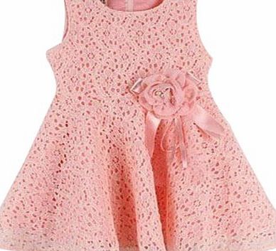 Other New Kids Girls Princess Party Flower Solid Lace Formal Dress (100 for(2-3 Years), pink)