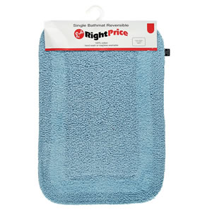 Right Price Single Bathmat Reversible Blue 43cm