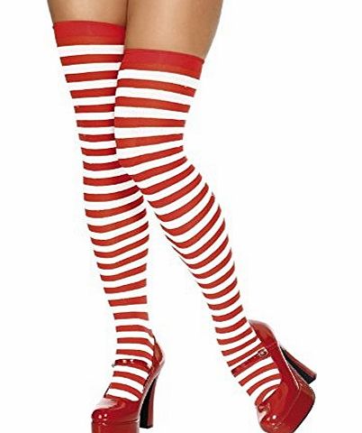 Other Sexy ladies red and white stripe over the knee opaque stocking socks fancy dress hen night costume clubwear clothing lingerie size 6 - 12