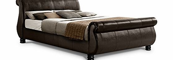 Otto-Garrison Cambridgeshire King Size Faux Leather Upholstered Scroll Bed, 5 ft, Brown