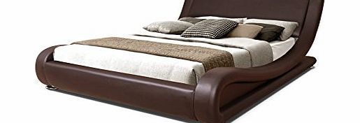 Otto-Garrison Modern Italian Designer Double Bed Upholstered in Faux Leather, 4 ft 6, Brown