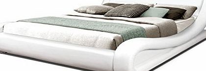 Otto-Garrison Modern Italian Designer King Size Bed Upholstered in Faux Leather, 5 ft, White