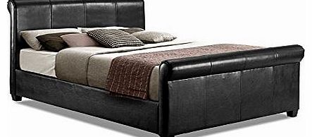 Otto-Garrison Scroll / Sleigh Double Bed Upholstered in Faux Leather, 4 ft 6, Black