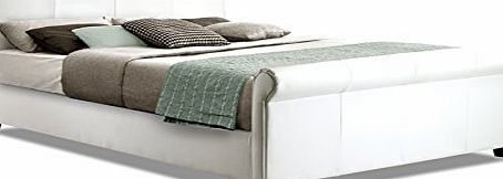 Otto-Garrison Scroll / Sleigh King Size Bed Upholstered in Faux Leather, 5 ft, White