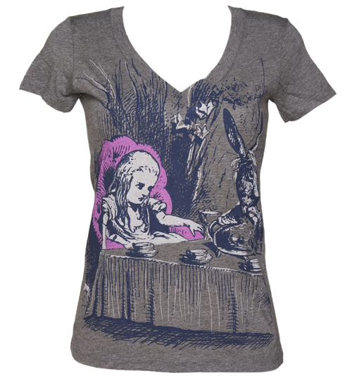 Out Of Print Ladies Grey Marl Alice In Wonderland Sketch