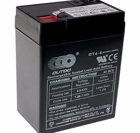 OutDo 6V 4Ah Rechargeable Sealed Lead Acid Battery. Ideal for ride on toys, torches, alarm systems, UPS amp; many more