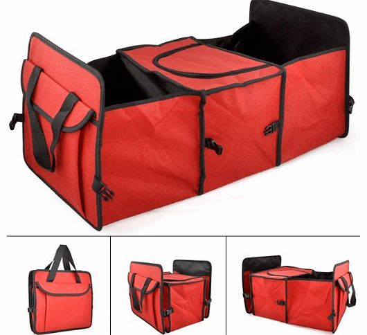 outdoortips  NEW 2 in 1 Car Boot Organizer Tidy Cool Compartment Storage Box Foldable (Red)