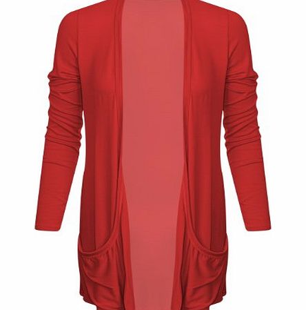 Outofgas Clothing. Ladies Boyfriend Long Sleeve Pocket Womens Top Open Cardigan Size 8 10 12 14 (S/M ( UK 8/10), Red)