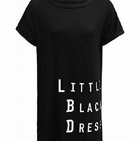 OutofGas Womens Celeb Inspired Little Black Dress Print Slogan TShirt Shift Dress Top - Black - UK8/10 (95 Viscose, 5 Elastane)