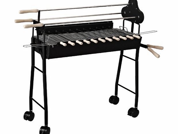 Outsunny Charcoal Trolley BBQ Garden Outdoor Barbecue Cooking Grill High Temperature Powder Wheel 85x36x90cm 