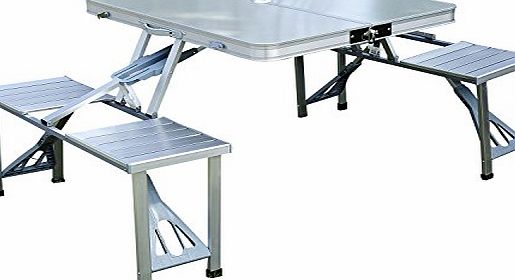 Outsunny Portable Folding Camping Picnic Table Party Field Kitchen Outdoor Garden BBQ Chairs Stools Set Aluminum