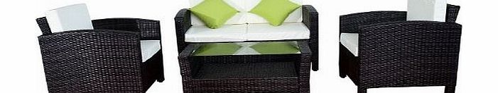 RATTAN OUTDOOR GARDEN FURNITURE SET WICKER WEAVE CONSERVATORY SOFA PATIO 4PC Fire Resistance Cushion BROWN