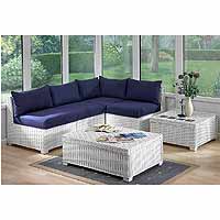 Furniture Set White with Half Panama Cushions Blue