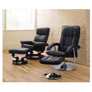 Leather Recliner Chair & Footstool, Black