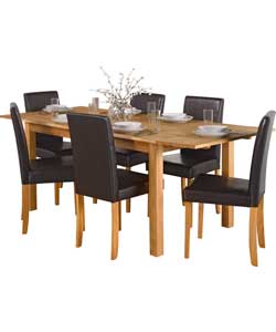 Oak Extendable Dining Table and 6 Brown
