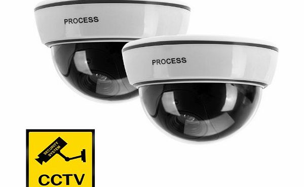 Oxford Street 2x Fake Dummy CCTV Dome Security Camera Flashing LED Indoor Outdoor Warning Sign