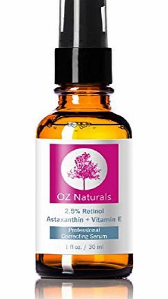 OZ Naturals Retinol Serum - The BEST Retinol Serum For Anti Wrinkle, Anti Aging Contains Clinical Strength 2.5 Retinol   Astaxanthin   Vitamin E - The ONLY Retinol Product That Contains Astaxanthin -