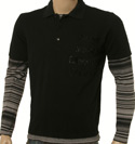 Ozeki Black Polo Shirt with Grey & Black False Long Sleeve Bamboo Mix T-Shirt