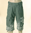 Mens Charcoal & White Floral Design Zip Fly Longer Length Shorts