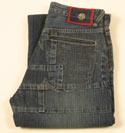 Ozeki Mens Indigo Antique Worn Denim Zip Fly Jeans With Coloured Stitching