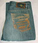 Mens Indigo Distressed Effect Zip Fly Jeans - 34 Leg