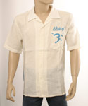 Mens Vanilla with Blue Coral Divers Club Design Linen Short Sleeve Shirt