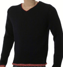 Navy & Red V-Neck Wool Sweater