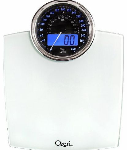 Rev Digital Bathroom Scale with Electro-Mechanical Weight Dial (White)