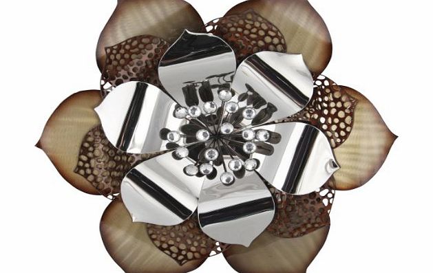 Pacific Home Metal Silver and Green Petals with Acrylic Beads Centre Flower Wall Decoration