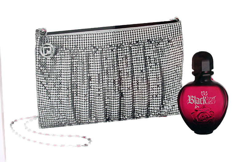 Paco-Rabanne Black XS For Her 50ml EDT spray and Evening Bag