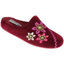 Female Ginny Textile Upper Textile Lining Comfort House Mules and Slippers in Burgundy, Navy