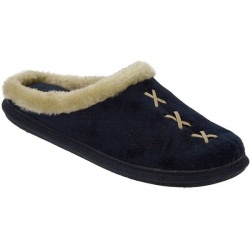 Womens Tulip Textile Upper Textile Lining Comfort House Mules and Slippers in Navy
