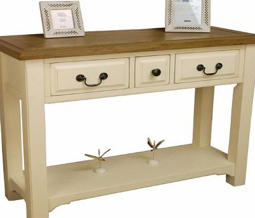 PAINTED CREAM WHITE OAK HALL TABLE / 3 DRAWER CONSOLE TELEPHONE SIDE LAMP UNIT