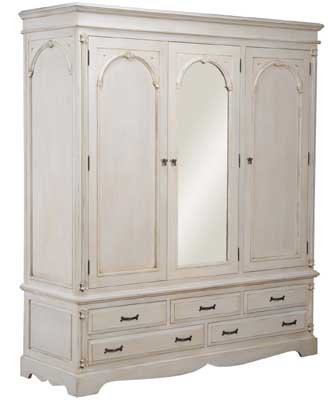 painted Triple Wardrobe with Mirror and drawers