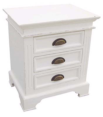 painted WHITE BEDSIDE CABINET 3 DRAWER KRISTINA