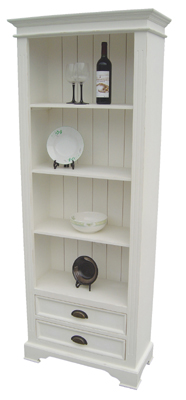 painted WHITE BOOKCASE SLIM 2 DWR 75.25IN x 30IN