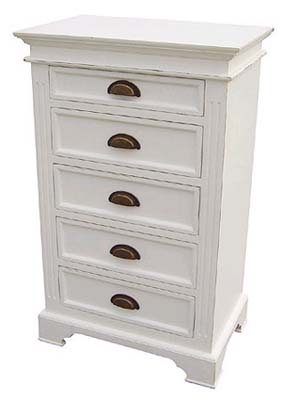 painted WHITE CHEST OF DRAWERS 5 DRAWER KRISTINA