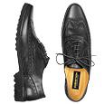 Pakerson Men` Black Italian Hand Made Leather Wingtip Oxford Shoes