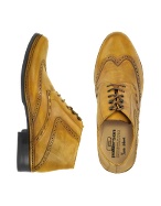 Ocher Handmade Italian Leather Wingtip Ankle Boots