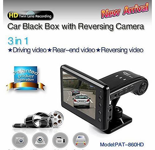 Pakite PAT-860 140 wide angle Full HD Lens 720P universal Car Truck DVR Black Box With Reverse Camera System Wireless transmitter module Car Video Voice Driving Recorder With 3.5`` LCD display Screen B