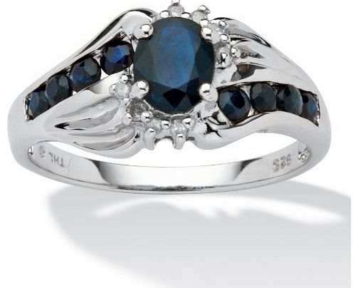 Palm Beach Jewelry 1 1/7 TCW Oval-Cut and Round Genuine Midnight Blue Sapphire Platinum over Sterling Silver Ring