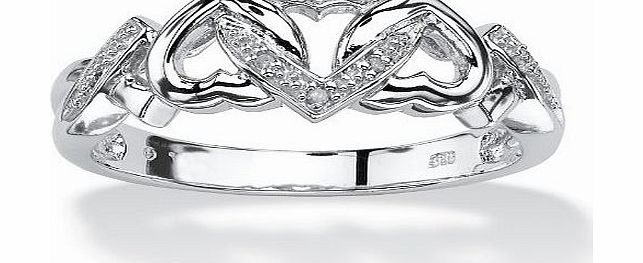 Diamond Accent Platinum over Sterling Silver Interlocking Hearts Promise Ring - T