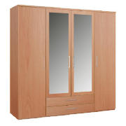 Palma 4 Door Wardrobe With 2 Mirrors, Beech