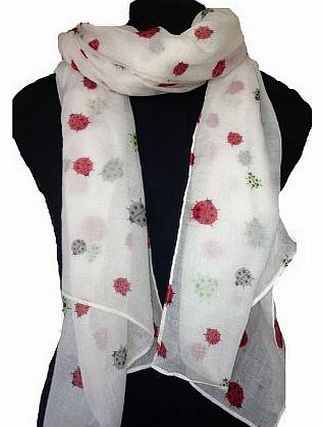 White ladybird print scarf. Lovely warm winter scarf Fantastic Gift